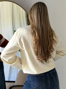 Vivie Lora Women's Floral Patchwork Colorblock Loose Knit Sweater Fall/Winter - Beige - View 5