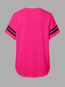 Maweii Plus-Size Women's Home Casual Digital Printed Striped T-Shirt Top - Multicolor - View 2