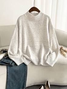 Firerie Áo len chui đầu cổ tròn tay dài thường ngày cho nữ/Áo len cổ lọ nửa tay nhỏ cổ đứng dài tay mùa thu đông phối màu cỡ lớn Áo len chui đầu dáng rộng/Áo len mặc hàng ngày phong cách đại học/Áo len mặc nhà thường ngày/Áo len công sở đơn giản - Màu be - Xem 1