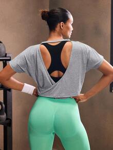 Powerista Camiseta deportiva para mujer con mangas de murciélago y sin espalda