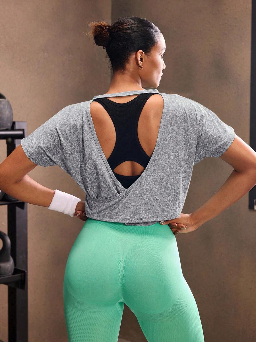 Powerista Camiseta deportiva para mujer con mangas de murciélago y sin espalda