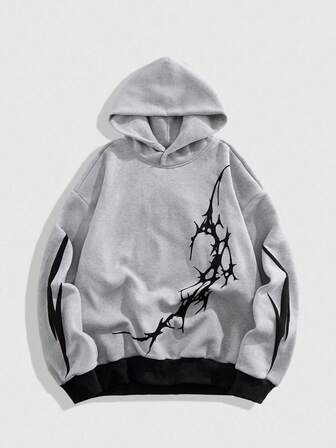 Street Life Sudadera con capucha casual y holgada de manga larga con estampado de lámina para hombre, otoño/invierno