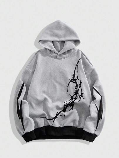 Street Life Men's Foil Print Long Sleeve Casual Loose Hoodie Sweatshirt, Autumn/Winter