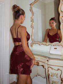 SHEIN PETITE Đầm nữ cổ chữ V khoét eo lãng mạn thanh lịch - Màu Đỏ Sâu - Xem 3