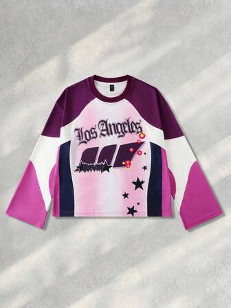 Street Life T-shirt de sport à manches longues style ample et court pour hommes, automne