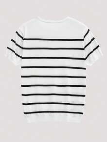 Open Phase STONE DISTRICT Men's Striped Short Sleeve Knit Sweater Top T-Shirt Spring To Summer - White - View 2