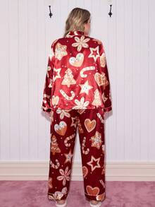 SweetSlumber Pijama de manga larga con cuello vuelto y estampado de árbol de Navidad de galletas, talla grande, ropa cómoda para otoño