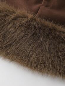 GlowEve Coffee Color Patchwork Faux Fur A-Line High Waist Mini Skirt, Autumn/Winter - Coffee Brown - View 7