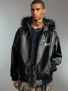 ROMWE MEN Street Life Áo khoác nam tay dài có túi khóa kéo phong cách đường phố thoải mái, rộng rãi - màu đen - Xem 1