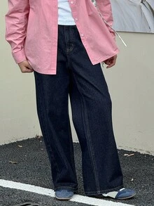 DAZY Casual Street Loose Fit Button Pocket Tween Girls Jeans - Dark Wash - View 4