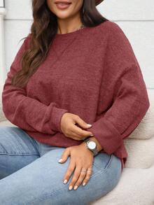 EMERY ROSE Sudadera casual de talla grande de unicolor, otoño/invierno - Rojo - Ver 4