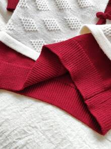 SHEIN Mädchen modischer Rundhals-Pullover, 2-in-1 gestrickter Langarm-Top mit süßer Schleife, elegant & stilvoll, geeignet für Herbst/Winter, vielseitig für den täglichen Gebrauch, Ausflüge, Reisen und Feiertage - Bordeaux - Übersicht 5