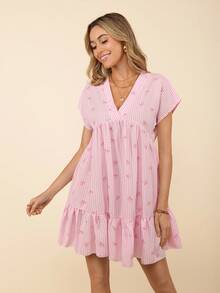 Coeurva 女士短款粉色休闲度假浪漫沙滩夏装 - 粉色 - 查看 3