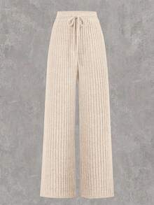 SHEIN Tall CURVE Bộ đồ liền thân và quần dài cỡ lớn 2 món, Bộ đồ tập mặc nhà thoải mái, Bộ đồ thể thao, Phong cách thường ngày, Bộ đồ liền thân dài tay và quần ống rộng, Đồ thiết yếu cơ bản mùa thu đông, Quần rộng thùng thình, Tay dài, Quần áo mùa đông - Màu be - Xem 5