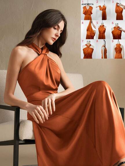 Anewsta Women's Fall/Winter Maroon Criss Cross Sleeveless Dress, Elegant Formal Sexy Resort Wear, Beach Prom Gala Dinner Party Wedding Guest Night Outfits