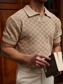 Manfinity Homme Men's Solid Color Short Sleeve Hollow Simple Casual Knit Top - Apricot - View 1