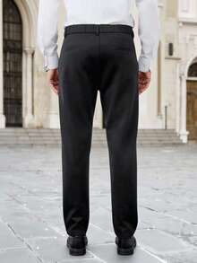 Calvornis 男士黑色商务休闲直筒西装裤，百搭又时尚 - 黑色 - 查看 2