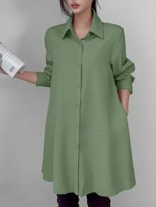 Celisse Ladies' Solid Color Long Shirt With Single Button For Summer Fall Cloth For Women - Mint Green - View 7