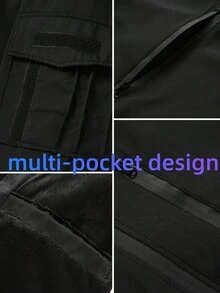 Manfinity Homme 加大码男士长袖休闲拉链连帽夹克，带保暖内衬，秋冬季男士外套拉链科技风夹克，加厚保暖棉质面料，黑色，防水防雨多功能