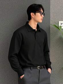 Manfinity Homme Men's Solid Color Long Sleeve Casual/Business Loose Fit Polo Shirt, For Fall