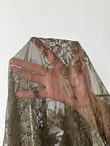 SHEIN 2pcs/Set 3D Floral Lace Robe + Fishbone Waist Design Lace Camisole Nightgown - Army Green - View 6