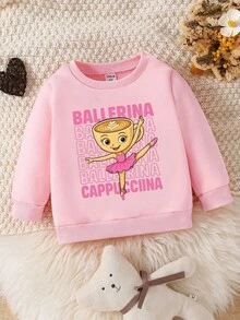 Young Girl' Basic Round Neck Fleece Sweatshirt - White Fall Winter - Pink - View 3