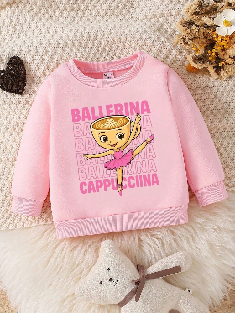 年轻女孩基本款圆领羊毛运动衫 - 白色 - 粉色 - 查看 3