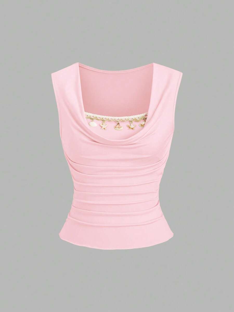 Sweetra Nouveau débardeur femme avec décoration coquillage au col en V