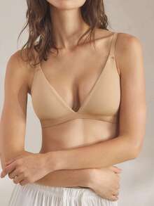 Ocili 1 pieza Sujetador inalámbrico sin forro con tirantes ajustables de unicolor NudeFit para mujer - Albaricoque - Ver 5