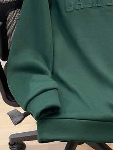 SHEIN Teens Boys' Casual Loose Comfortable Versatile Solid Color Embossed Pattern Crew Neck Sweatshirt Fall Winter - Dark Green - View 3