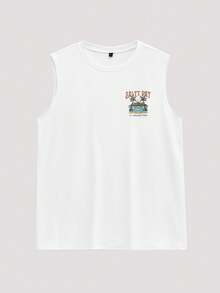 Open Phase STONE DISTRICT 男士休闲无袖背心，热带植物标语印花，适合春夏穿着 - 白色 - 查看 6