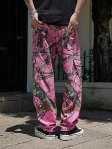Manfinity EMRG Pantalones vaqueros de estilo cargo de moda versátil con estampado de color contrastante para hombres - Multicolor - Ver 2