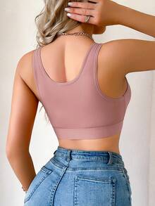 女士纯色宽肩带时尚休闲舒适前扣式无钢圈文胸 - 乾枯玫瑰色 - 查看 2