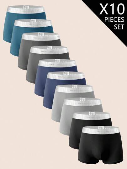 Manfinity Underwear&Sleepwear Basics 10 pièces/paquet Slips unicolore pour hommes avec bande de taille imprimée, doux et confortables pour un port quotidien