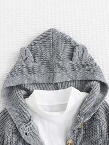 Cozy Pixies 新生男婴休闲百搭3D耳朵连帽长袖开衫毛衣 - 灰色 - 查看 3