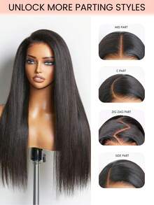 巴西雅基直发假发 13x4 蕾丝闭合真人发质假发，适合女士，自然色浅雅基直发，180% 密度透明蕾丝闭合假发，适合女士，预拔雷米头发 - SNatural - 查看 6