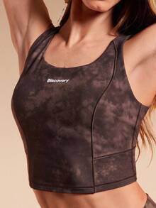 GLOWMODE X Discovery FeatherFit™ Summit Flow Crop Tie-Dye Round Neck U-Back Removable Cups Tank Top Outdoor Hiking Daily Active Wear - Chocolate Brown - View 4