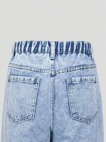 SHEIN ChillGRL 少女宽松牛仔裤，Y2K 风格，秋冬新品，四季皆宜，浅蓝色，舒适棉质，适合上学、通勤和日常穿着 - 淺色水洗藍 - 查看 6