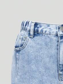 SHEIN ChillGRL 少女宽松牛仔裤，Y2K 风格，秋冬新品，四季皆宜，浅蓝色，舒适棉质，适合上学、通勤和日常穿着 - 淺色水洗藍 - 查看 7
