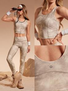 GLOWMODE X Discovery FeatherFit™ Summit Flow 短款扎染圆领 U 型后背可拆卸罩杯背心户外徒步日常运动服 - 卡其色 - 查看 8