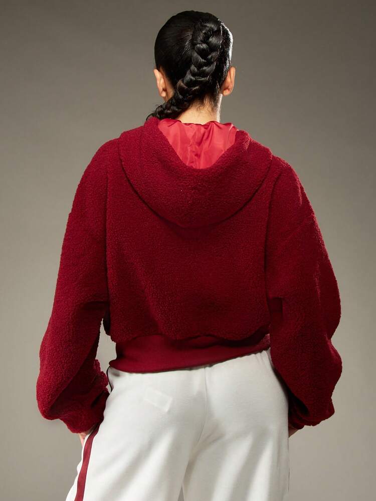 MISSGUIDED Sherpa Fleece Cropped Full Zip Hoodie With Drawstring Christmas