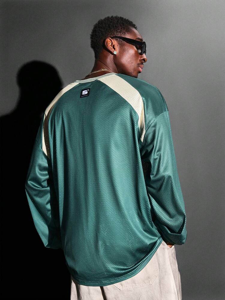 Oversized Baseball Jersey With Mesh Texture And Number Print