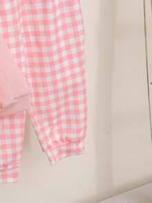 SHEIN 女宝宝可爱卡通熊波点长裤和长袖套装，秋冬 - 粉色 - 查看 6