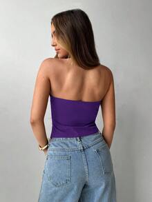 Aloruh Women's Sexy U-Neck Hook Design Open Back Halter Top - Purple - View 2