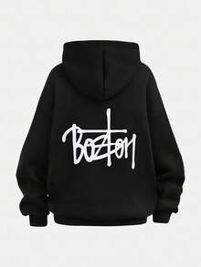 Girlism Teen Girls 3-Piece Set: Black Letter Knit Hoodie Sweatshirt, Black Tight Camisole Top, And Camo Print Cargo Pants, Casual Sports Outfit Fall Winter - Black - View 6