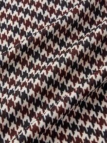 SHEIN MOD Brown Houndstooth Pattern Waist Belt Cropped Jumpsuit,Fall, Clothes For New Year,Frenchy,Terrace Chill,Glamour,Chic Autumn,Fall New Style Women,Office,Old Money,Classic, Plaid Jumpsuit - Multicolor - View 4