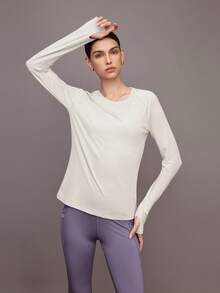 Activina 女式休闲纯色插肩袖运动白色长袖 T 恤，百搭