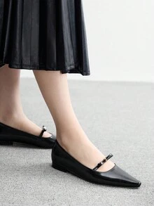 CUCCOO BIZCHIC Giày cao gót đế thấp mũi nhọn màu đen kiểu Pháp mới thoải mái, đa năng dành cho nữ - màu đen - Xem 5