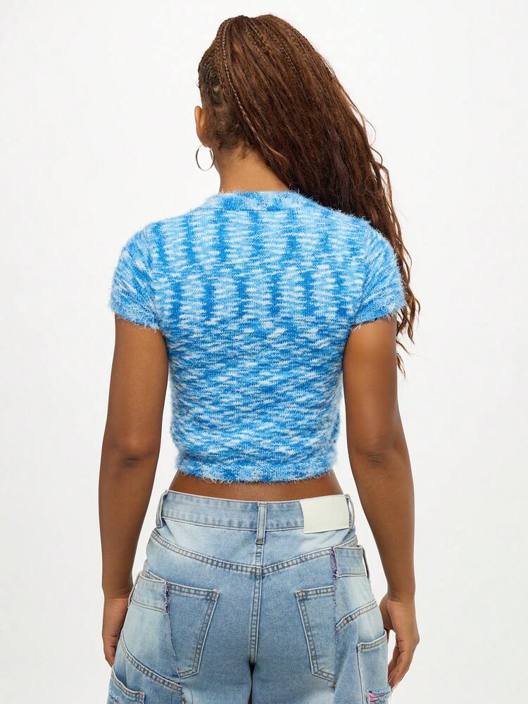 SUMWON WOMEN Fuzzy Textured Crop Top With Short Sleeves