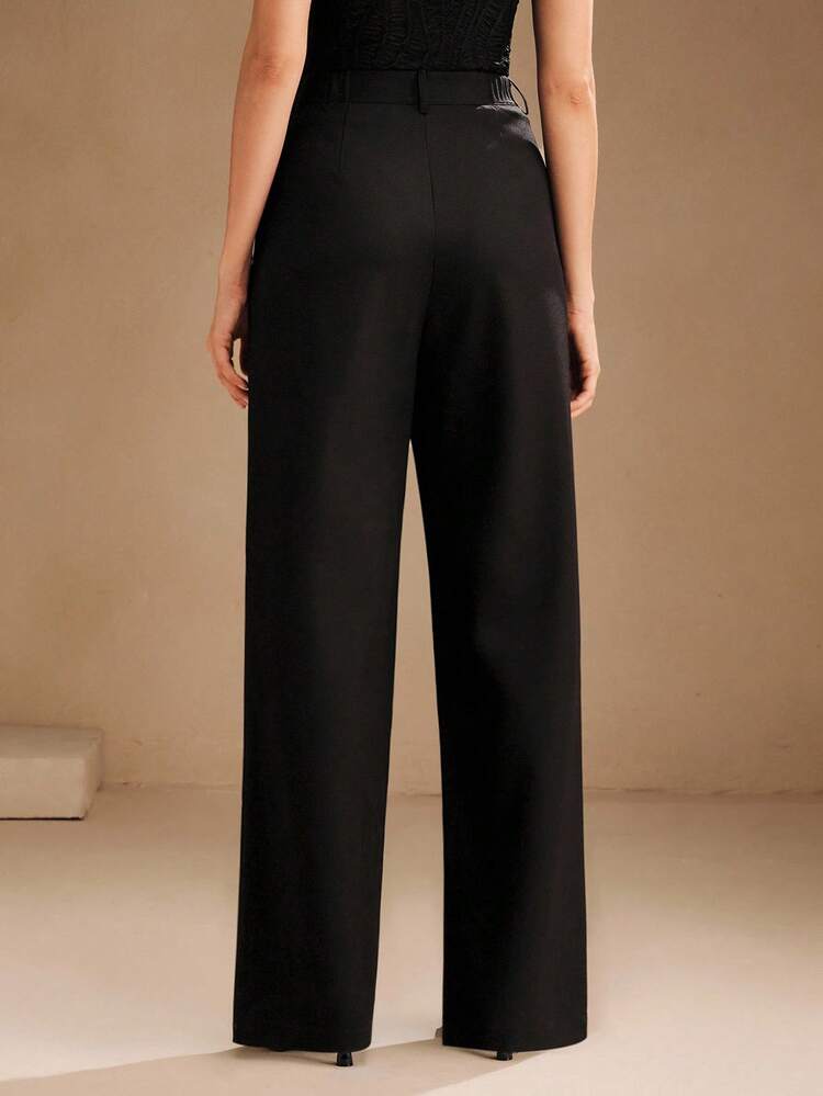 女性用エレガントな人工真珠刺繍ヘムミッドライズパンツ、秋、冬、外出、エレガント、フォーマル、シック、新年、クリスマス、卒業式、結婚式、ビジネスに適しています